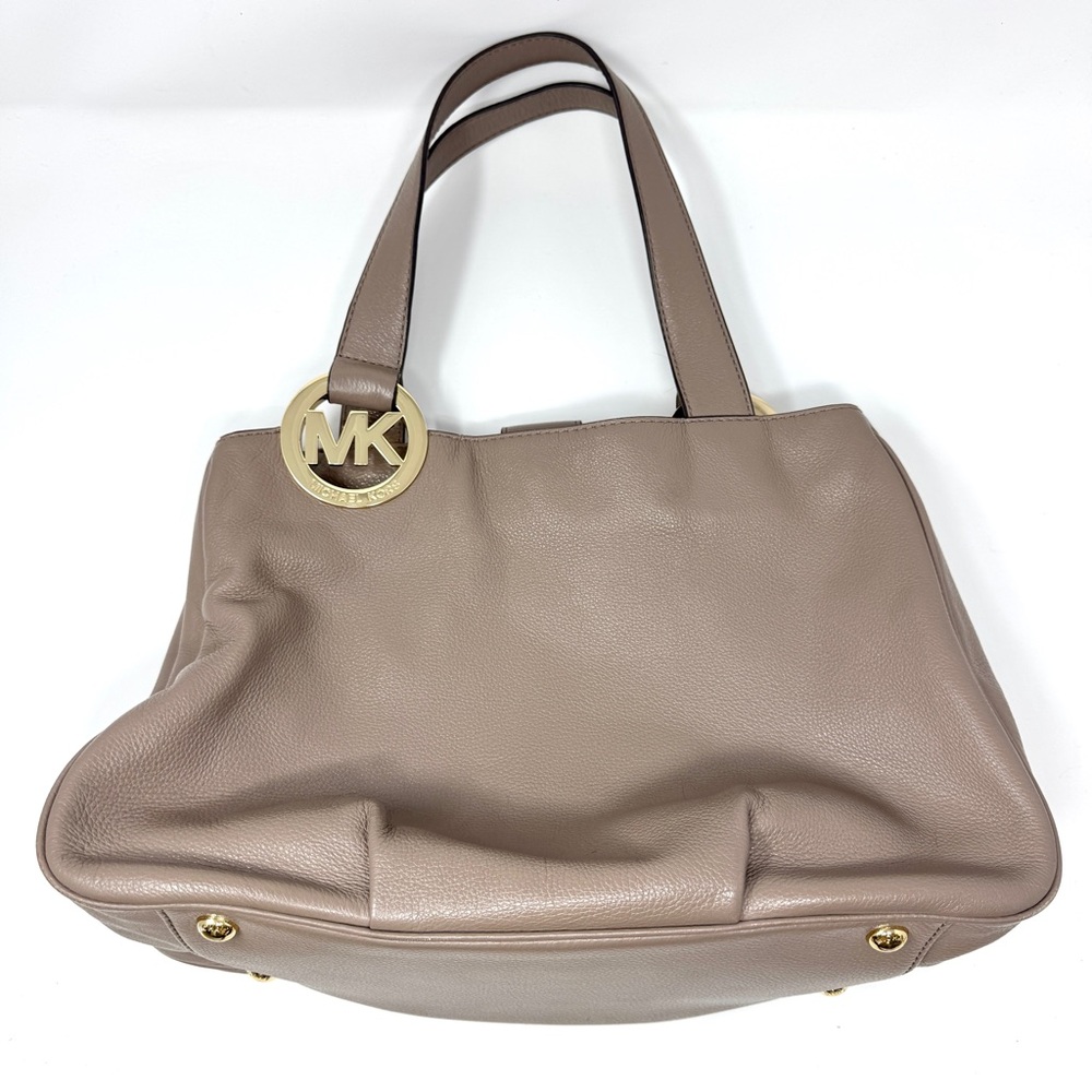 Michael Kors Fulton Large Shoulder Tote Tan Dark Dune Pebbled Leather Bag - Picture 9 of 14